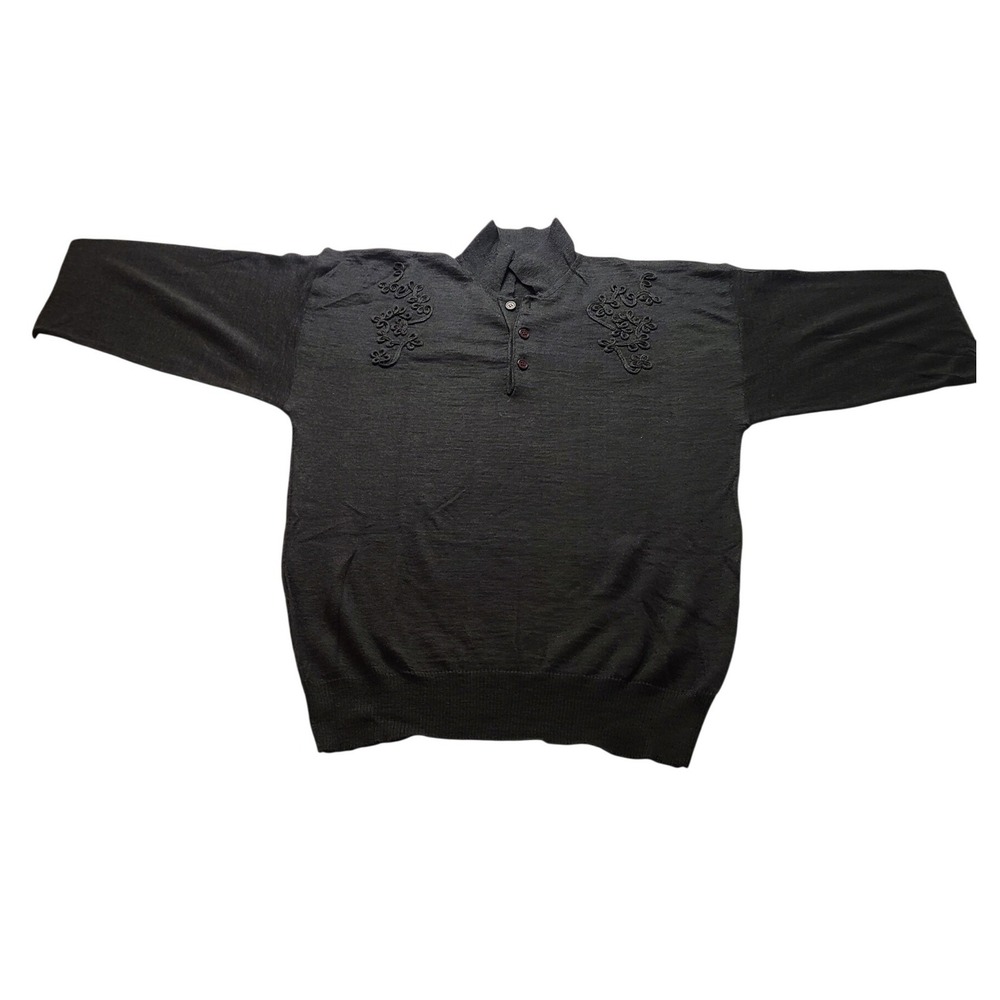 Bugatchi Uomo Men's XL Gray Wool Blend Embroidered Long Sleeve Polo Sweater